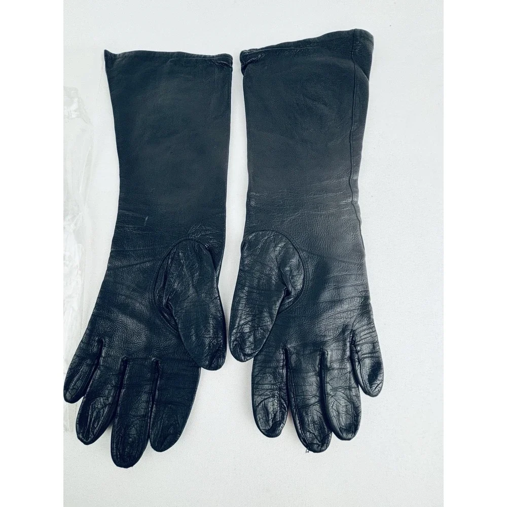 Vintage‎ Black Leather Gloves Size 7 Silk lined Gala opera classy chic Germany